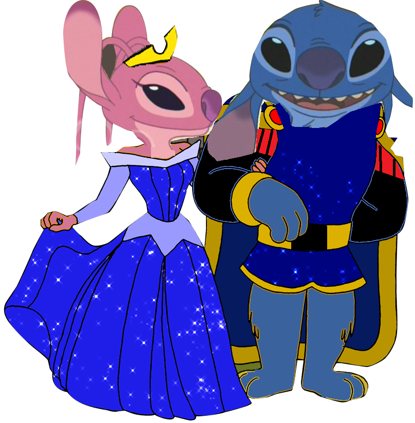 Angel as Sleeping Beauty and Stitch as Prince Philip 